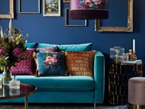 blue velvet sofa